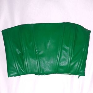 ZARA GREEN FAUX LEATHER STRAPLESS TOP